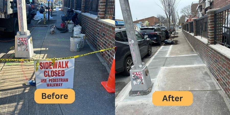 Sidewalk Repair NYC completes a transformative sidewalk repair project, enhancing walkways for the community